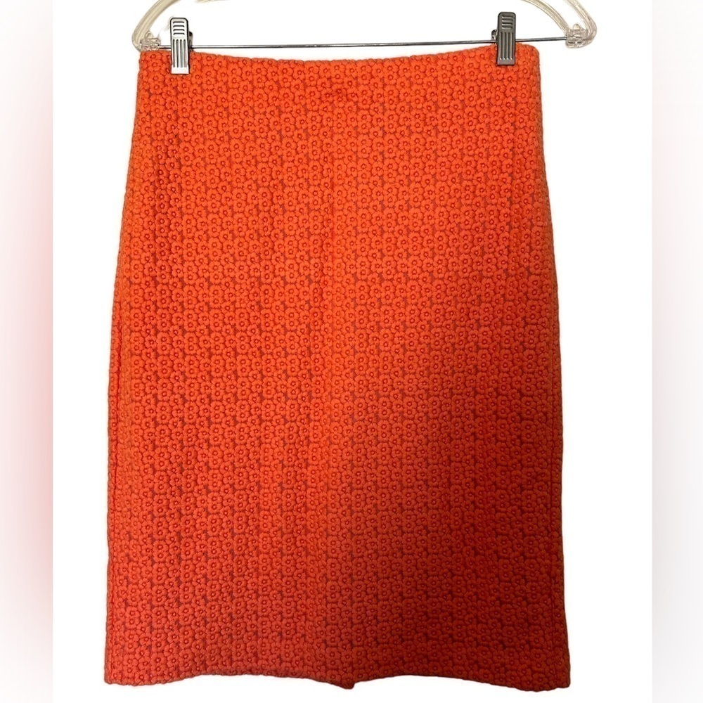 Ann Taylor Tweed Floral Knit Orange Knee length Skirt Office workwear Sz 4 fall